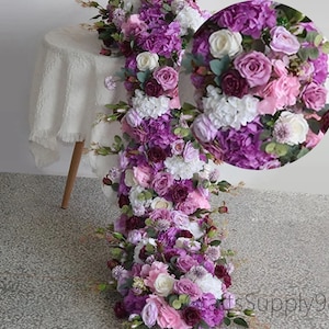 Purple White Lavender Rose Hydrangea Flower Row,Table Runner Sofa Floor Flower Arrangement Wedding Backdrop,Flower Arch,Wedding Table Flower