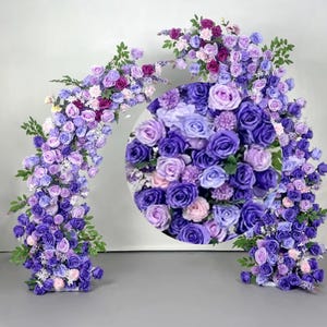 Lavender Purple Plum Artificial Floral Wedding Horn Arch,Flower Row Arrrangement Wedding Pillar Flower,Proposal Ceremony Party Stage Decor