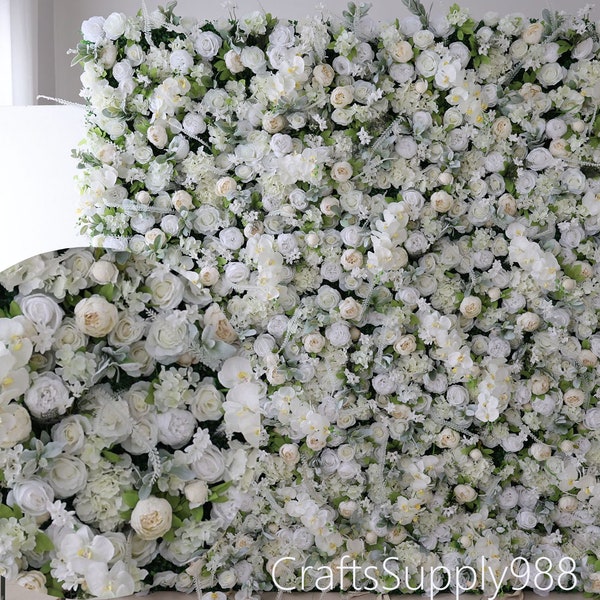Wholesale Popular White Rose orchid Artificial Silk Flower Wall Backdrop For Wedding Party Boutique Shop Decor Event Floral Panel Photo Prop
