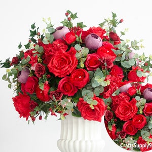 Red Peony Rose Flower Ball,Wedding Floral Table Centerpiece,Rose Flower Table Runner,Floral Ball Dinner Party Valentine&#39;s Christmas Decor