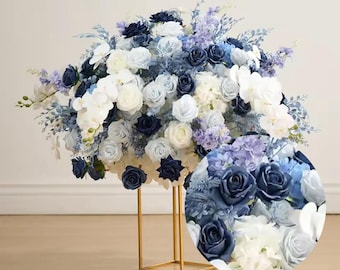Haze Blue White Orchid Rose Artificial Flower Ball,Wedding Aisle Decor,Flower ball,Wedding Floral Table Centerpieces Floral Ball Party Decor