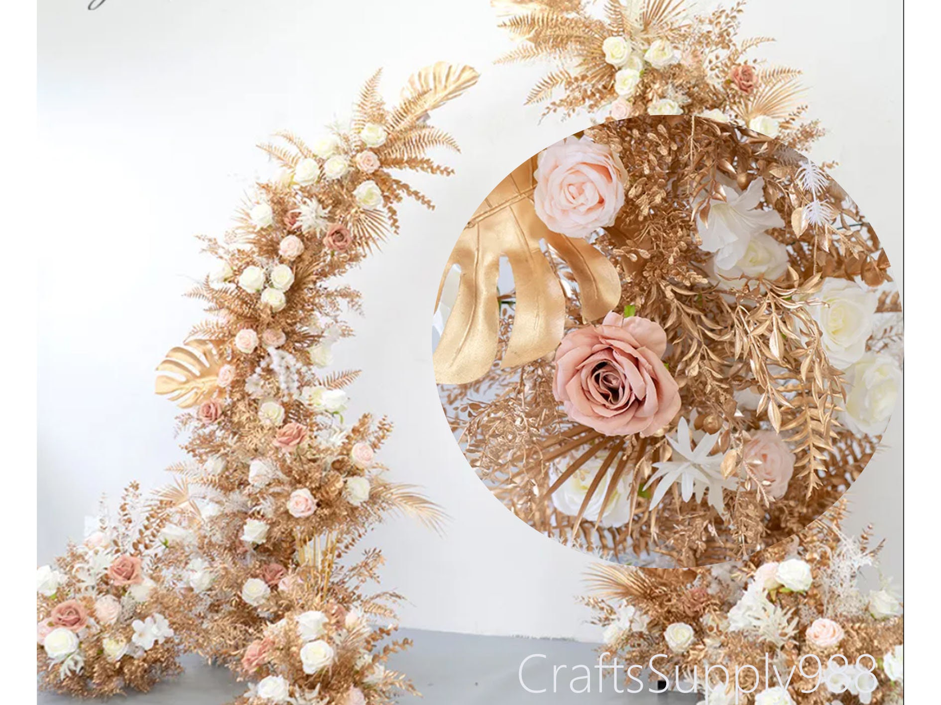 Wedding Archway Blush Ivory Rose Gold Leaf Artificial Floral Row,Flower Row Arrrangement Wedding Pillar Flower,Party backdrop,Arbour Flower