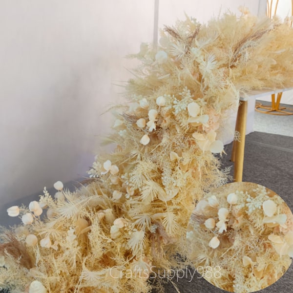 Gold Feather Reed Pampas Grass Artificial Flower Row,Flower Row Table Centerpiece Wedding Backdrop Wall Decor Party Stage Road Cited Flower