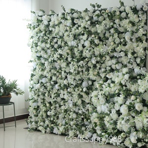 Fondale popolare all'ingrosso della parete del fiore artificiale della vegetazione delle rose dell'avorio all'ingrosso per la decorazione del negozio del negozio della boutique della festa nuziale Puntelli della foto del pannello floreale di evento
