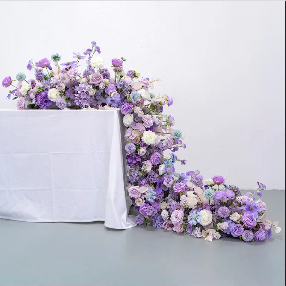 Purple White Rose Table Runner Artificial Flower Row,wedding Table ...