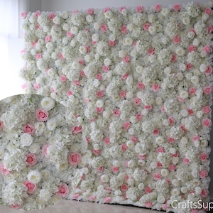 Cream White Rose Flower wall,Pink Floral Panel Wall,Artificial Flower Wall Photography Backdrop,Wedding Party Salon Home Bridal Shower Decor