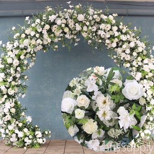 5D New Style White Rose Greenery Artificial Floral Row Arch,Flower Row Arrrangement outdoor Indoor Wedding Decor,Party Event Home backdrop