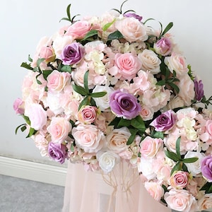 Blush Pink Rose Baby&#39;s Breath Flowers Ball Wedding Floral Table Centerpiece Floral Ball Dinner Party Business Decor,Boho Flower Table Runner