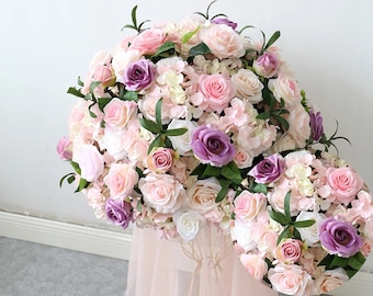 Blush Pink Rose Baby&#39;s Breath Flowers Ball Wedding Floral Table Centerpiece Floral Ball Dinner Party Business Decor,Boho Flower Table Runner