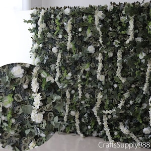 5D Plastic Grid Artificial Flower Wall Dusty Green Rose Plant Panel Backcrop Wall for Event Decor/Wedding Decor/Party Decor/Home/Salon Decor