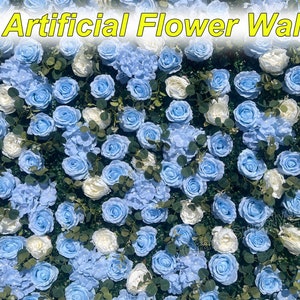 NEW Design 5D Artificial Sky Blue Roses Flower Wall,Eucalyptus Match,Backdrop For Wedding, Hotel Event Decoration,Eucalyptus Match