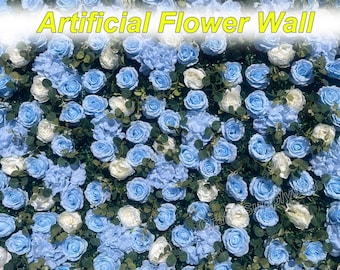 NEW Design 5D Artificial Sky Blue Roses Flower Wall,Eucalyptus Match,Backdrop For Wedding, Hotel Event Decoration,Eucalyptus Match