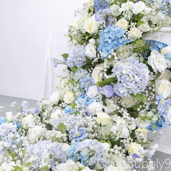 Elfenbein Rose Babysweat Blau Tischläufer Künstliche Blume Reihe,Hochzeit Tisch Centeriece,Hochzeit Blumen Reihe,Hochzeit Party DIY Hintergrund Decor