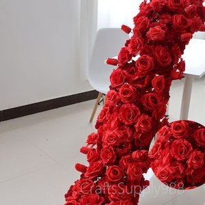 Unique Design Red Flower Row,Elopement Wedding Flower Row,Silk Rose Flowers Wedding Reception Stage Backdrop DIY Wall Decor Engagement Decor
