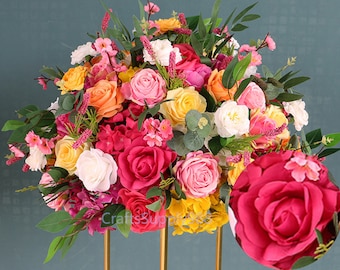 Colorful Rose Artificial Flower Ball,Fuchsia Pink Orange Yellow Flower Table Runner,Wedding Floral Table Centerpiece Floral Ball Party Decor