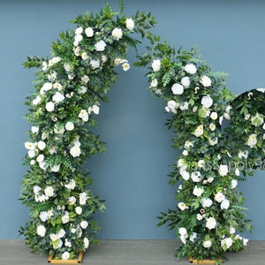Wedding Arch White Rose And Green Leaf Artificial Floral,Flower Row Arrrangement Wedding Pillar Flower,Arbour Flower,Party Wedding backdrop