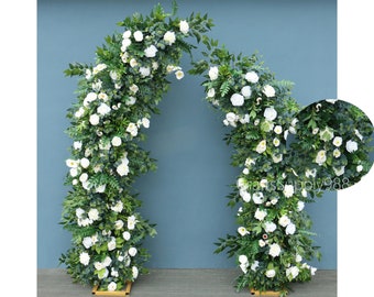 Wedding Arch White Rose And Green Leaf Artificial Floral,Flower Row Arrrangement Wedding Pillar Flower,Arbour Flower,Party Wedding backdrop