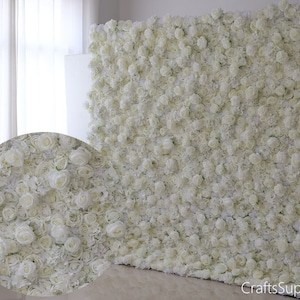 Pannello floreale bianco * 40x60 cm, parete di fiori di rosa, sfondo fotografico di parete di fiori artificiali bianchi 5D, festa di matrimonio a casa negozio di decorazioni artistiche natalizie