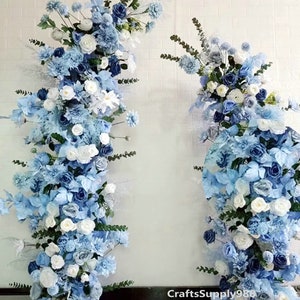 Arco per matrimonio, fiore artificiale azzurro polvere, blu chiaro, disposizione dei fiori, colonna per matrimonio, decorazione per palcoscenici, arco floreale