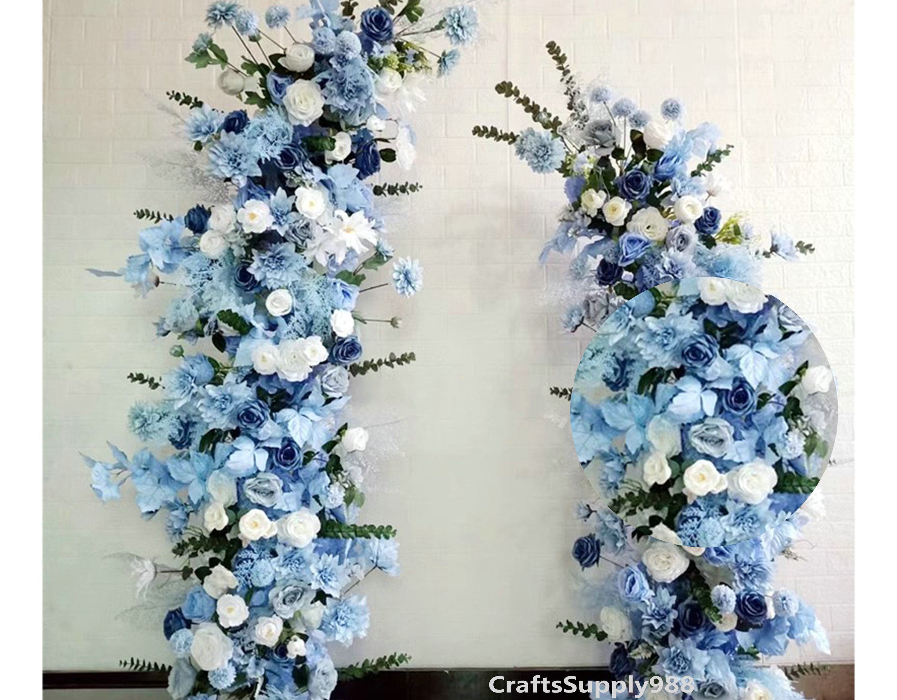 Set Di 2 Ghirlande Di Fiori Artificiali Di Peonia In Seta - Composizione Floreale Per Arco Di Nozze Blu - 3