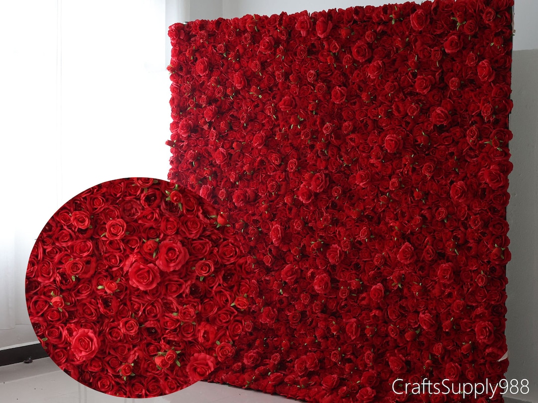 Red Rose Flower Wall,red Floral Panel Wall,5d Artificial Flower Wall