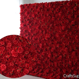 Red Rose Flower wall,Red Floral Panel Wall,5D Artificial Flower Wall Photography Backdrop,Wedding Birthday Party Salon Home Christmas Decor