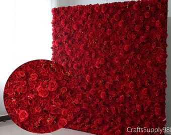 Red Rose Flower wall,Red Floral Panel Wall,5D Artificial Flower Wall Photography Backdrop,Wedding Birthday Party Salon Home Christmas Decor