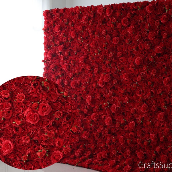 Red Rose Flower wall,Red Floral Panel Wall,5D Artificial Flower Wall Photography Backdrop,Wedding Birthday Party Salon Home Christmas Decor