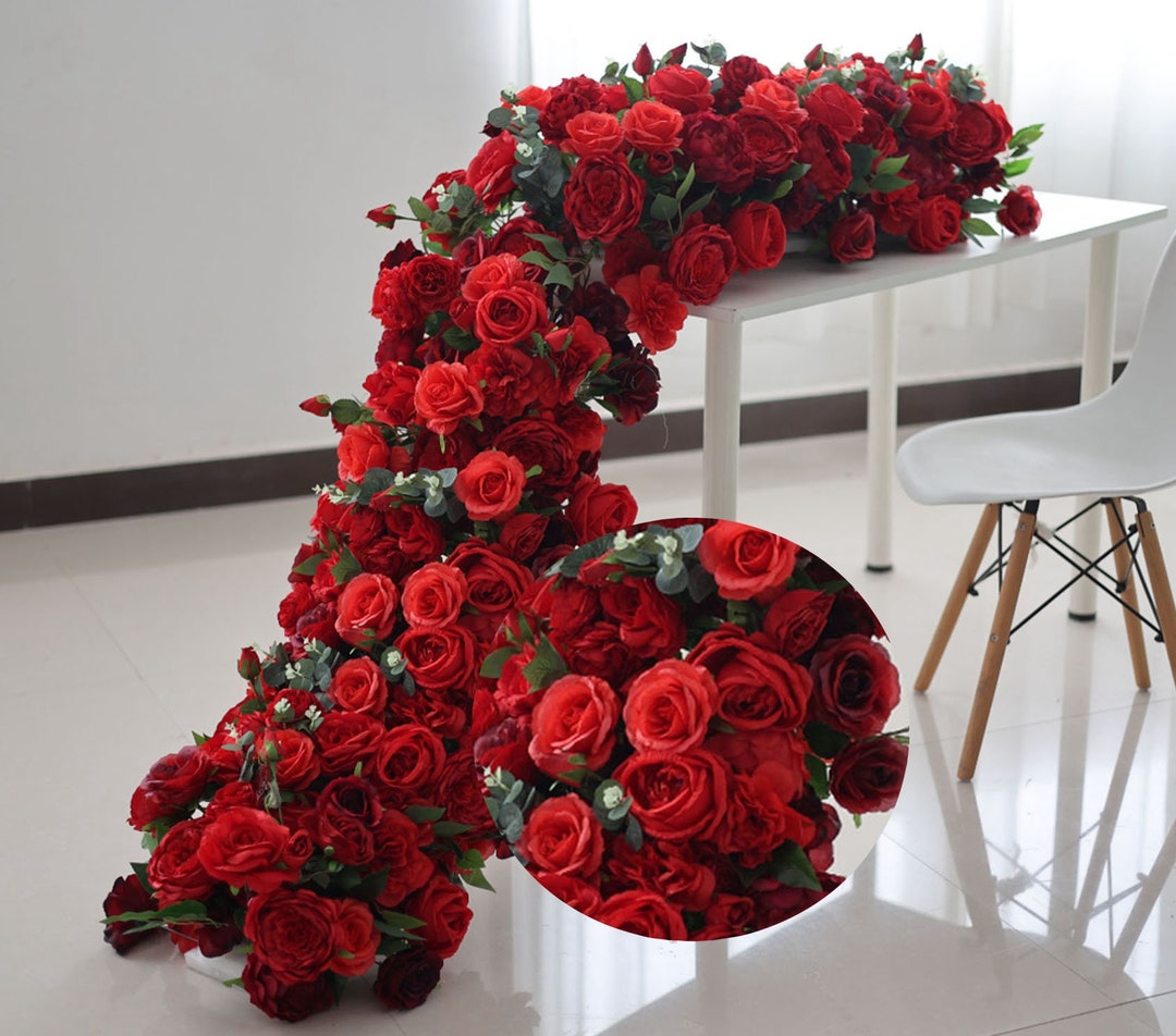 Custom Artificial Flower Row,luxury Red Flower Row Table Centerpiece