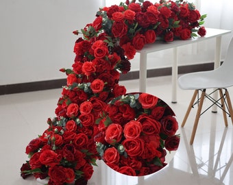 Custom Artificial Flower Row,Luxury Red Flower Row Table Centerpiece Wedding Floral Backdrop Wall Arch Decor Party Stage Road Cited Flower