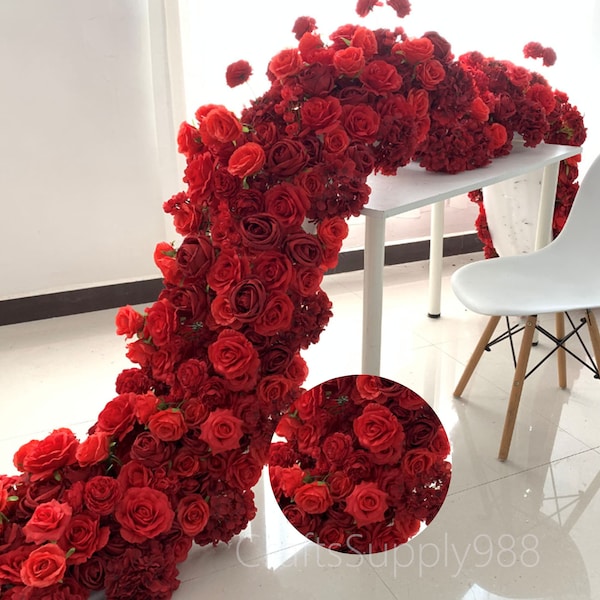 Burgundy Rose Artificial Flower Row,Wedding Backdrop,Red Rose Peony Arrangement Arch Table Flower Runner,Flower Garland,Wedding Table Flower