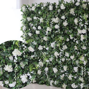 White Flower Greenery plant wall,5D Artificial Flower Wall Photography Backdrop,Wedding Party Home Holiday Salon Decor,Floral Panel Wall