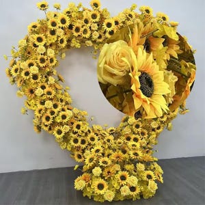 Wedding Arch Yellow Rose Sunflower Artificial Floral,Flower Row Arrrangement Wedding Pillar Flowers,Party home Decor Flower Heart Shape Arch