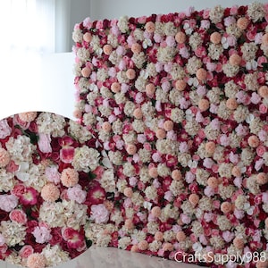 5D Plastic Grid Artificial Flower Wall Vibrant Rose Chrysanthemum Panels Backcrops Wall for Event/Wedding/Party/Festival Celebrations Decor