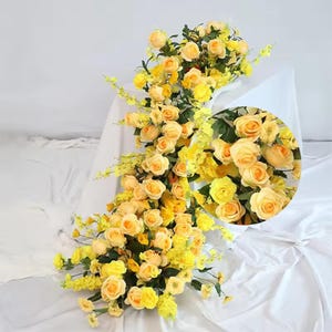 luxurious Yelloow Rose Champagne Flower Row,Flower Row Table Centerpiece 5D Wedding Backdrop Wall Arch Decor Holiday Party Road Cited Flower