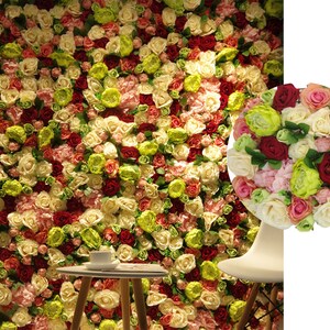 Colorful Spring 3D Artificial Roses Pink white Green Red Flower Wall Backdrop For Wedding Bridal Shower Home Shop Floral Panel Photo Decor