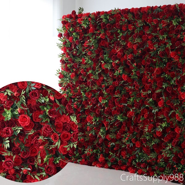 Rote Rosen Grüne Pflanze 3D Künstliche Blume Wand Hintergrund Für Hochzeit Event Party Festival Feier Urlaub Salon Floral Panel Foto Decor