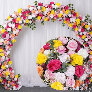 Sunset Yellow Pink White Rose Flower Dahlia Artificial Floral Row Arch,Arrrangement Indoor Wedding Decor,Party Event Home backdrop