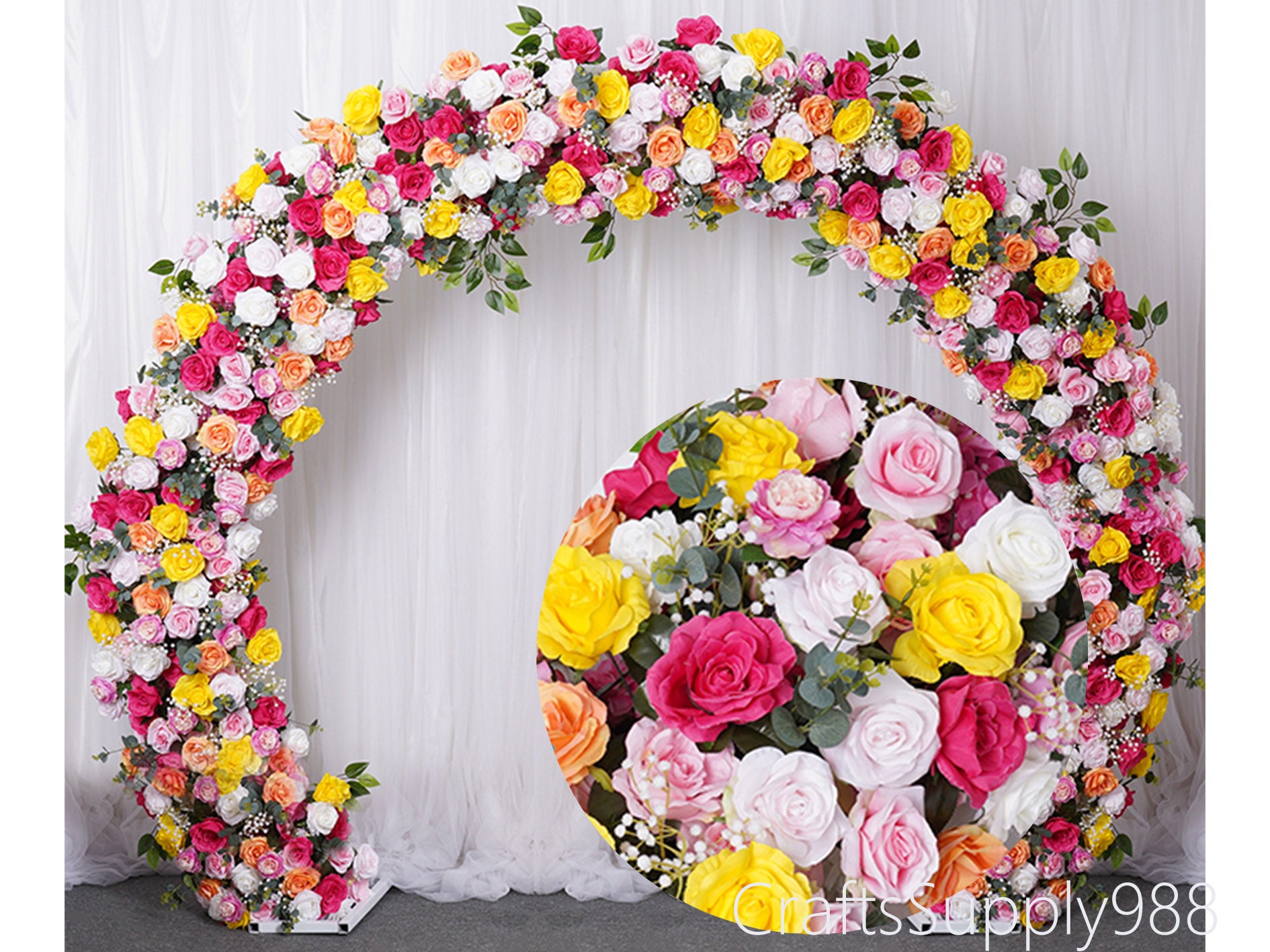 Sunset Yellow Pink White Rose Flower Dahlia Artificial Floral Row Arch,Arrrangement Indoor Wedding Decor,Party Event Home backdrop