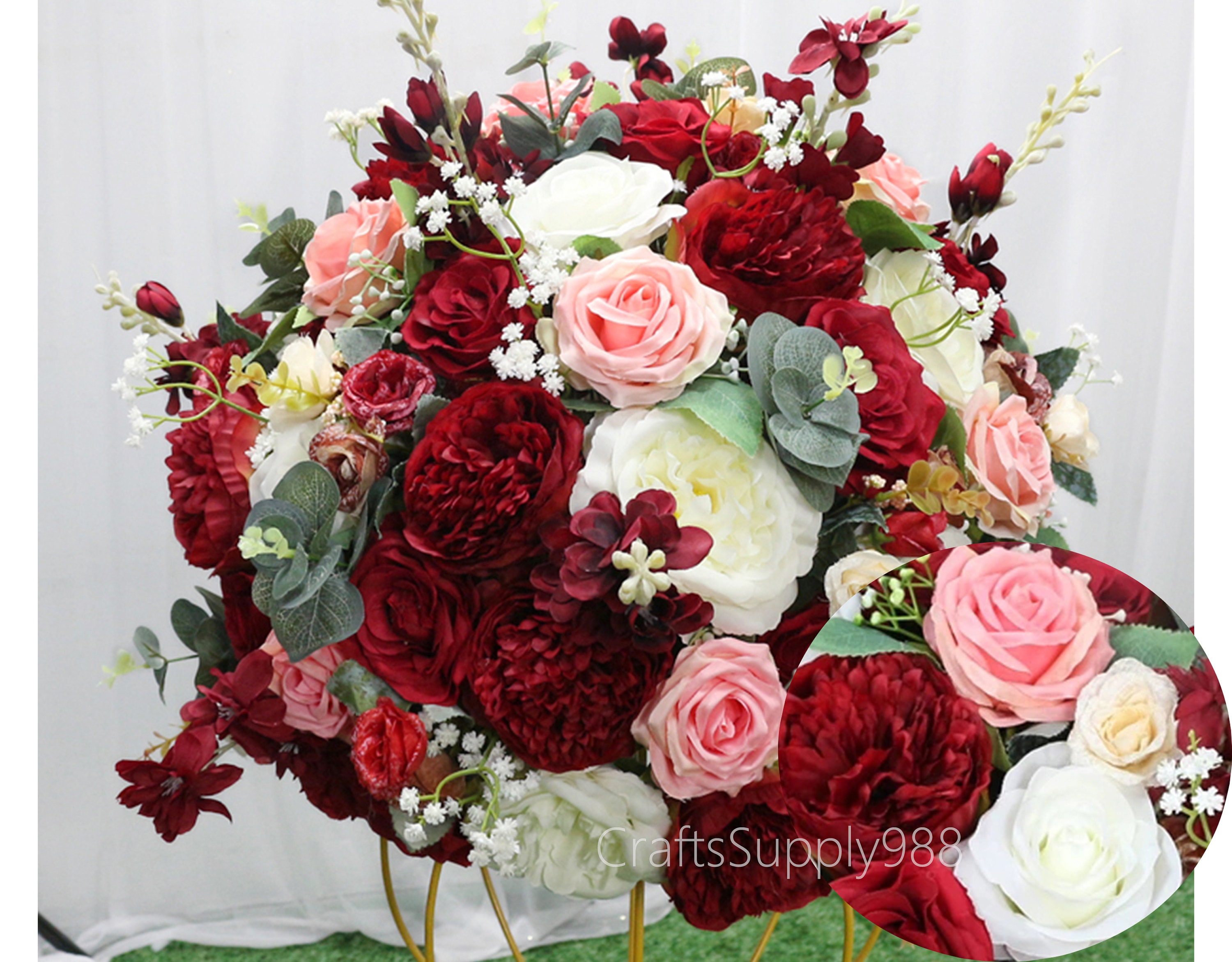 Burgundy Blush Pink Rose Eucalyptus Flower Ball,Flower Table large centrepiece,Wedding Floral Table Centerpiece Floral Ball Party Home Decor