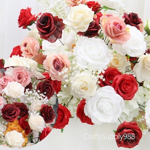 Champagne Red Rose White Babysbreath Flower Ball Wedding Floral Table Centerpieces Floral Ball Dinner Party Decor,Rustic Flower Table Runner