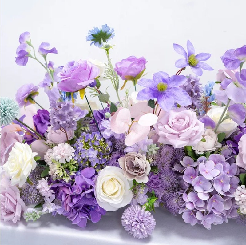 Purple White Rose Table Runner Artificial Flower Row,wedding Table ...