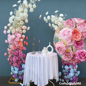 Wedding Arch Backdrop Multicolor Rose Artificial Floral,Flower Row Arrrangement Wedding Pillar Flower,Arbour Flowers,Party Wedding backdrop