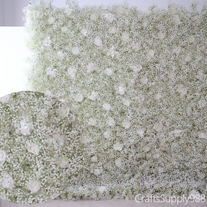 White Rose Baby Breath Artificial Flower Wall Backdrop For Wedding Home Shop Baby Shower Party Decor Gypsophila Floral Panels Photo Backdrop