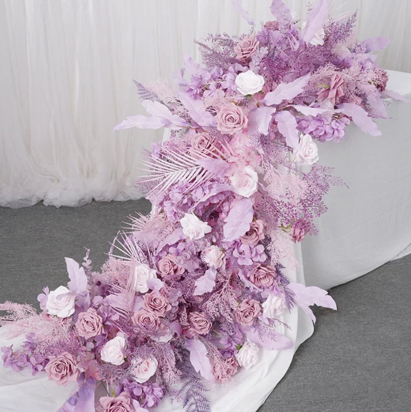 Luxury Purple Mist Grass Hydrangea Rose Table Runner Artificial Flower ...