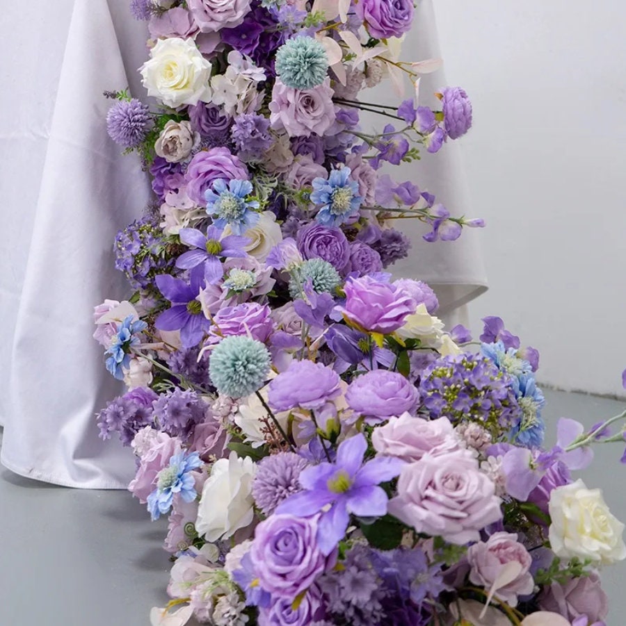 Purple White Rose Table Runner Artificial Flower Row,wedding Table ...