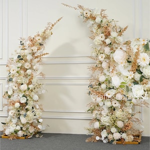 Rose Leaf Wedding Archway Flower,Moon Shape Flower Row Arrrangement Wedding Pillar Flowers,Party Event Stage Decor Rustic Flower Horn Arch