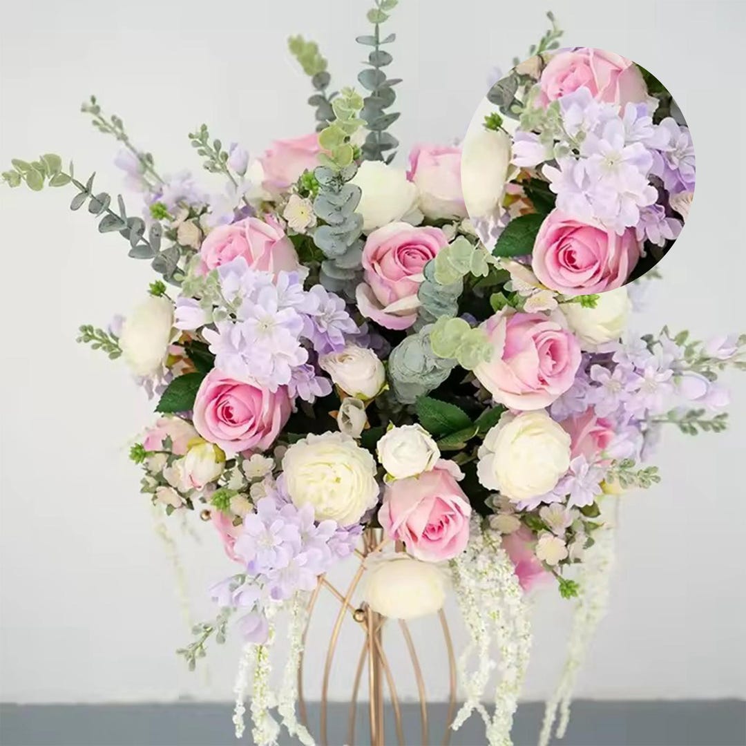 Purple Hydrangea Pink Peony Ivory Rose Greenery Artificial Flower Ball ...