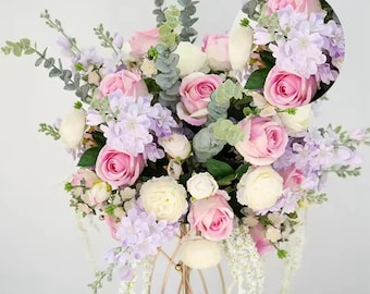 Purple Hydrangea Pink Peony Ivory Rose Greenery Artificial Flower Ball,Flower Table Runner,Wedding Floral Ball Table Centerpiece Party Decor
