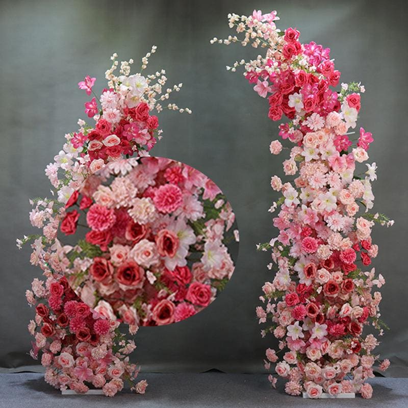 Dusty Pink Hot pink Wedding Flower Archway,Luxury Flower Row Arrrangement Wedding Pillar Flowers,Party Stage Marriage Decor Flower Horn Arch